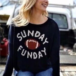 wooden ships Women’s Sunday Funday Navy Blue Pullover Sweater Rolled Hem Cuffs